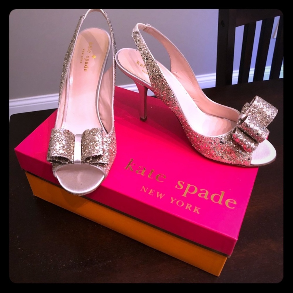Kate Spade size 6.5 (fits like 6) blush pink Charm Glitter slingback heel